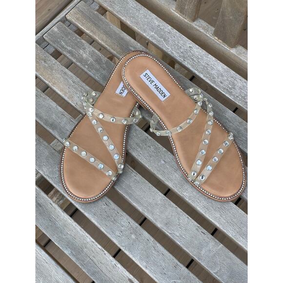 Steve Madden clear w/ rhinestones embellined flat sandals 7 - Picture 3 of 5